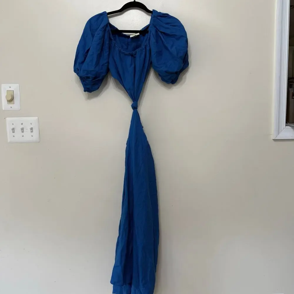 Farm Rio Knotted Cut Out Linen Blend Midi Dress Blue Women's Size XS - Picture 7 of 12